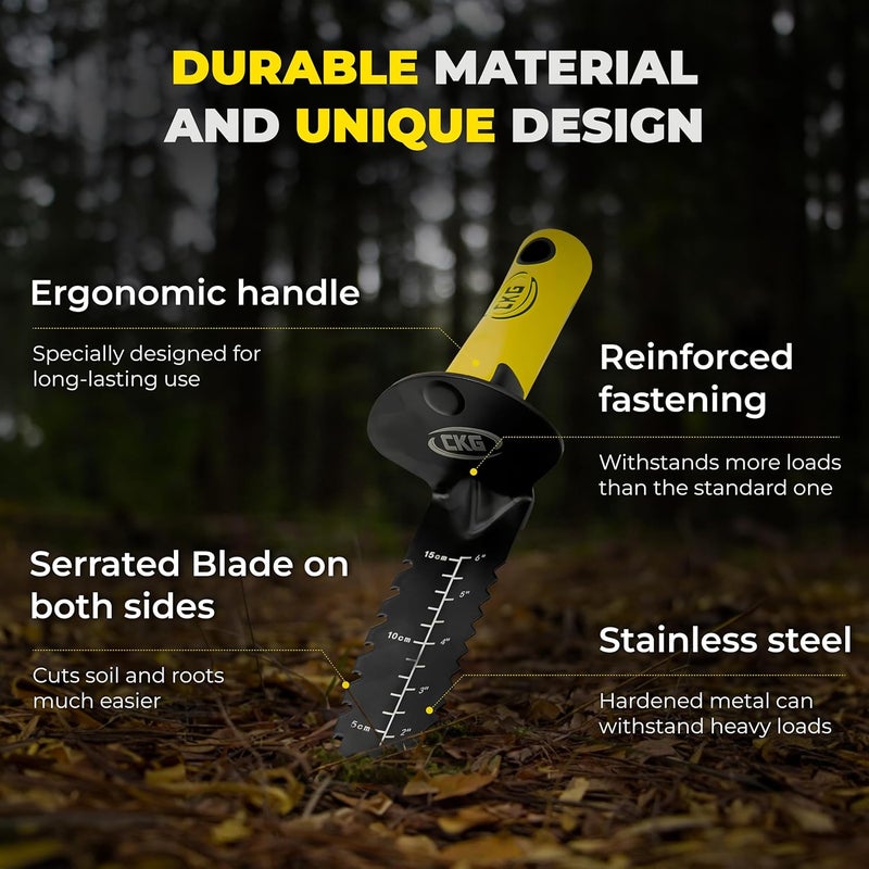 CKG Metal Detector Shovel, Heavy Duty Double Serrated Edge Digger - Metal Detecting Digging Tool with Sheath - Digging Knife for Gardening Trowel Hunting Camping, Weeding, Planting & Treasure Hunting - Image 2